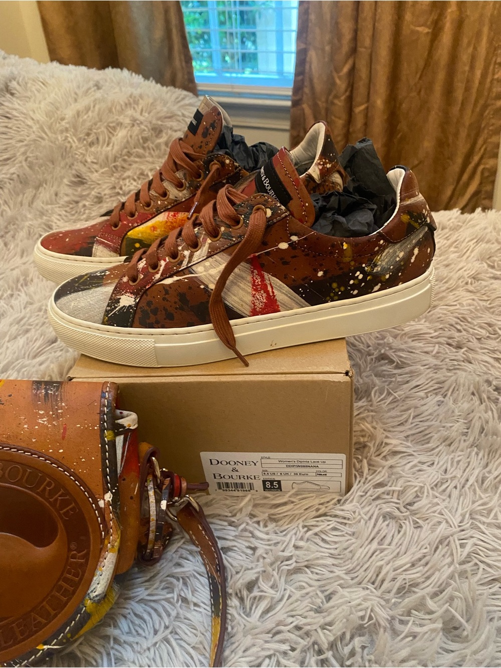 Dooney & Bourke Brown Multicolor Paint-Splatter Leather Sneakers